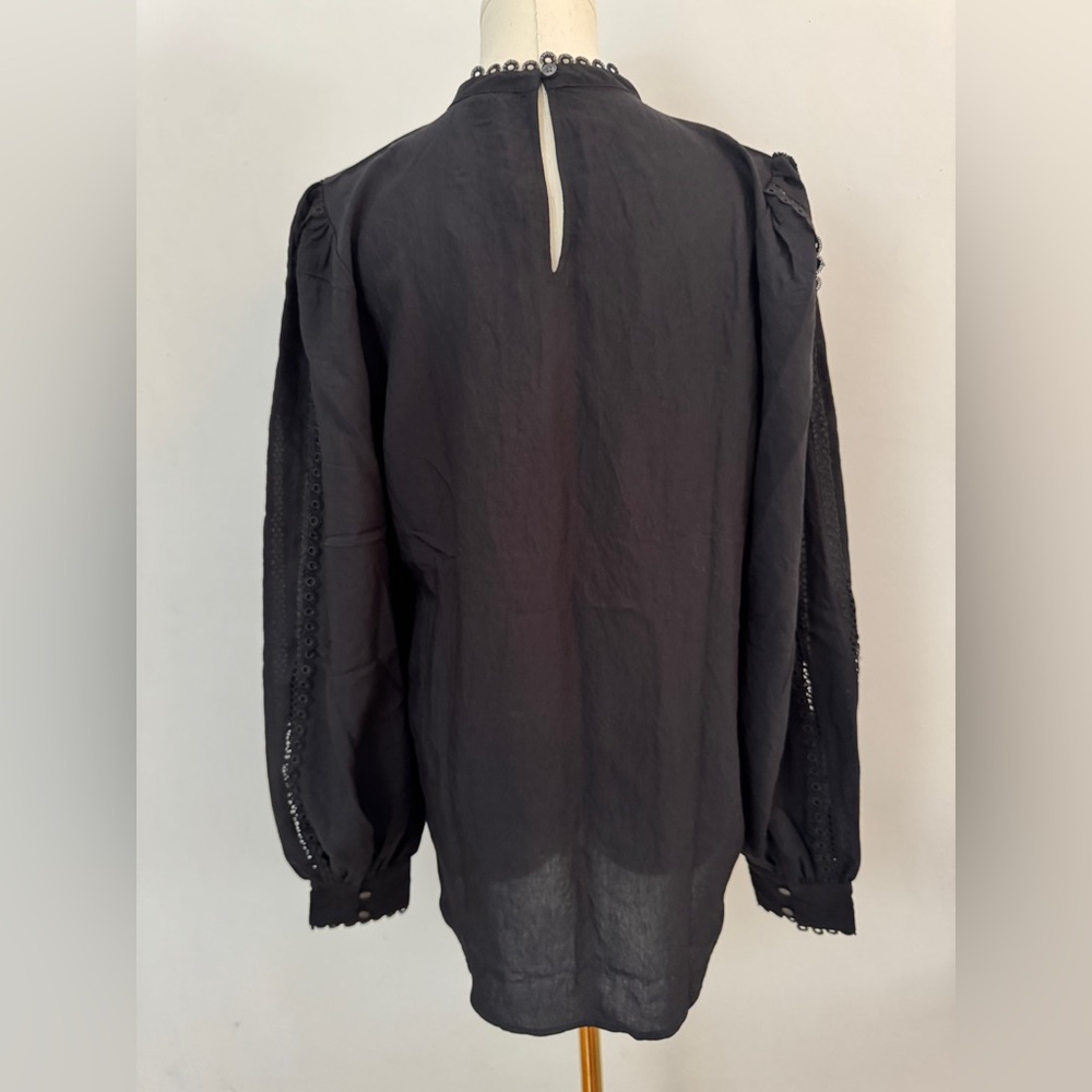 Ann Taylor Tall Eyelet Pintucked Blouse Black Size Small Tall - Picture 10 of 13